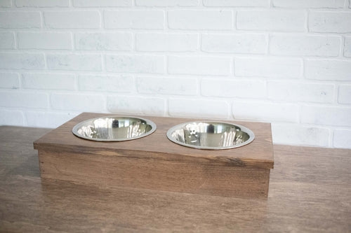 Dog Food Stand, Wooden Pet Feeder with Stainless Steel Bowls